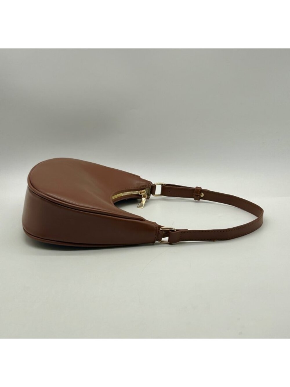 Brown Faux Leather Crescent-Shaped Convertible Shoulder Bag - Picture 3 of 11